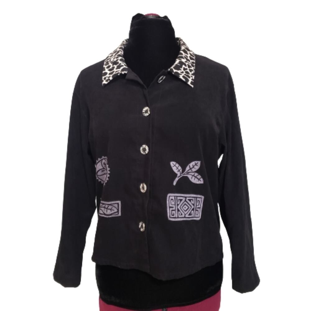 Crushed‎ Velvet Black Animal Print Button Front Shacket Top by Sweet Jessie L